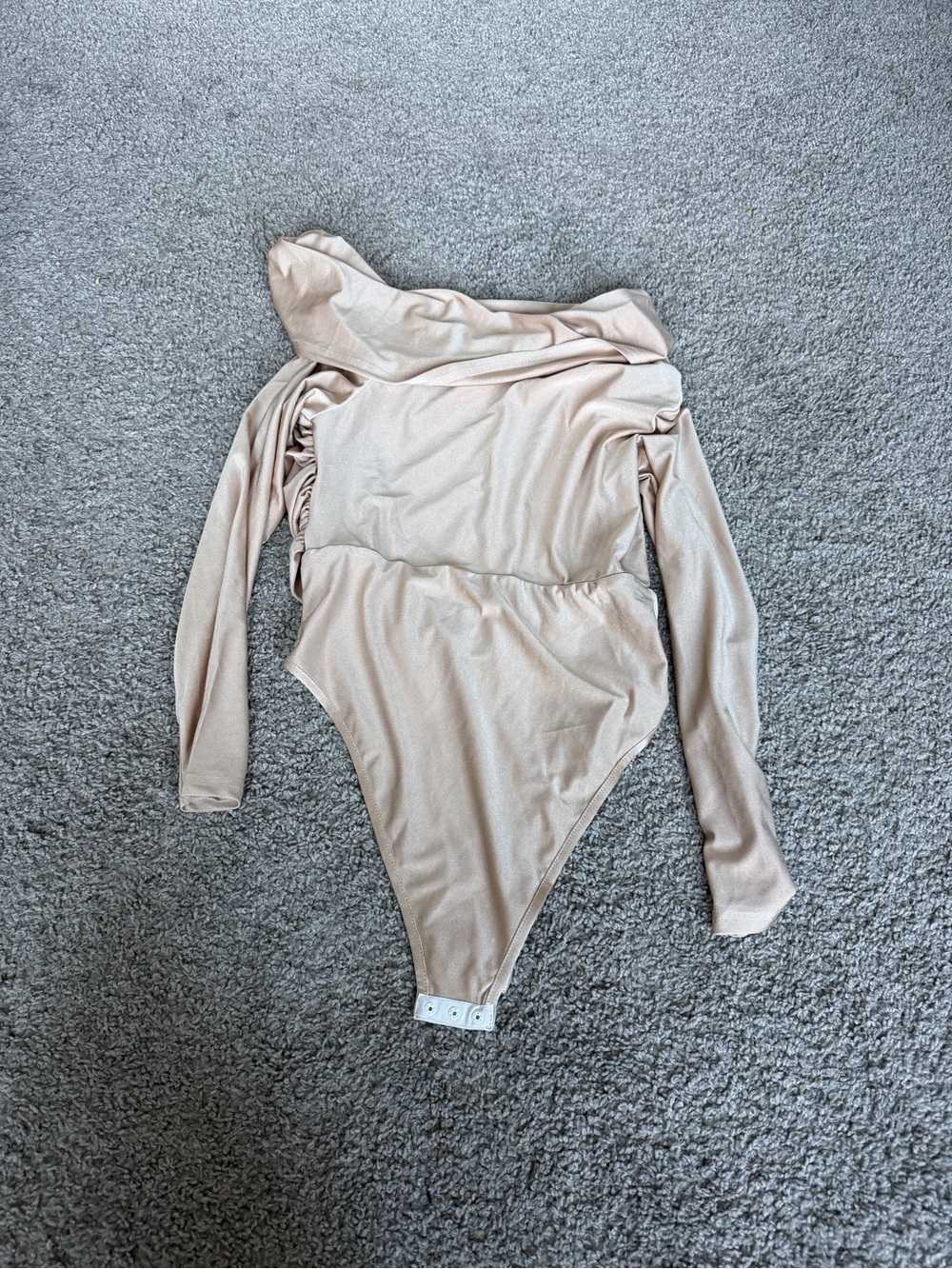 SHEIN Long Sleeve Off-Shoulder Bodysuit in Beige